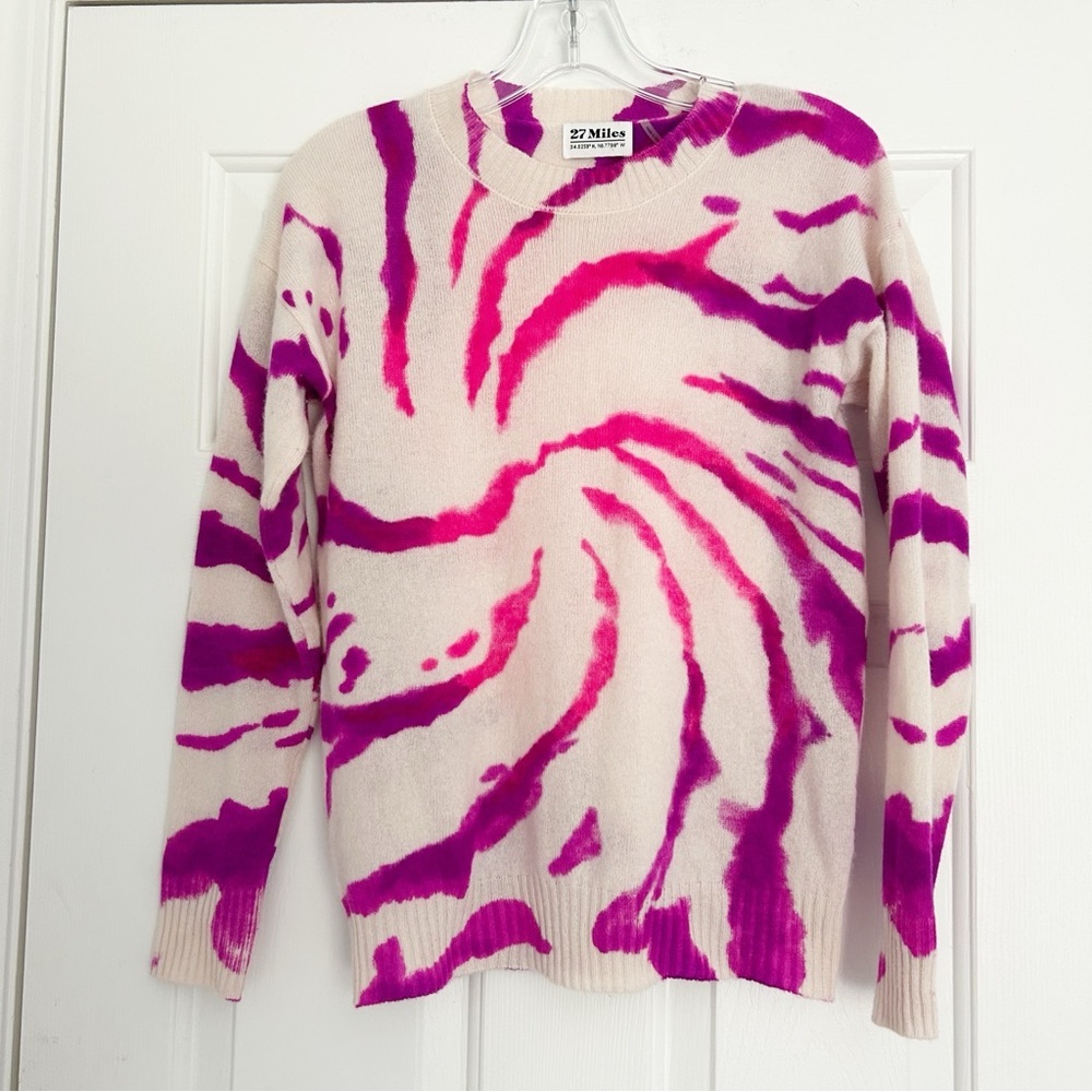 27 miles Malibu Pink‎ and Purple Tie-Dye Crewneck cashmere Sweater XS